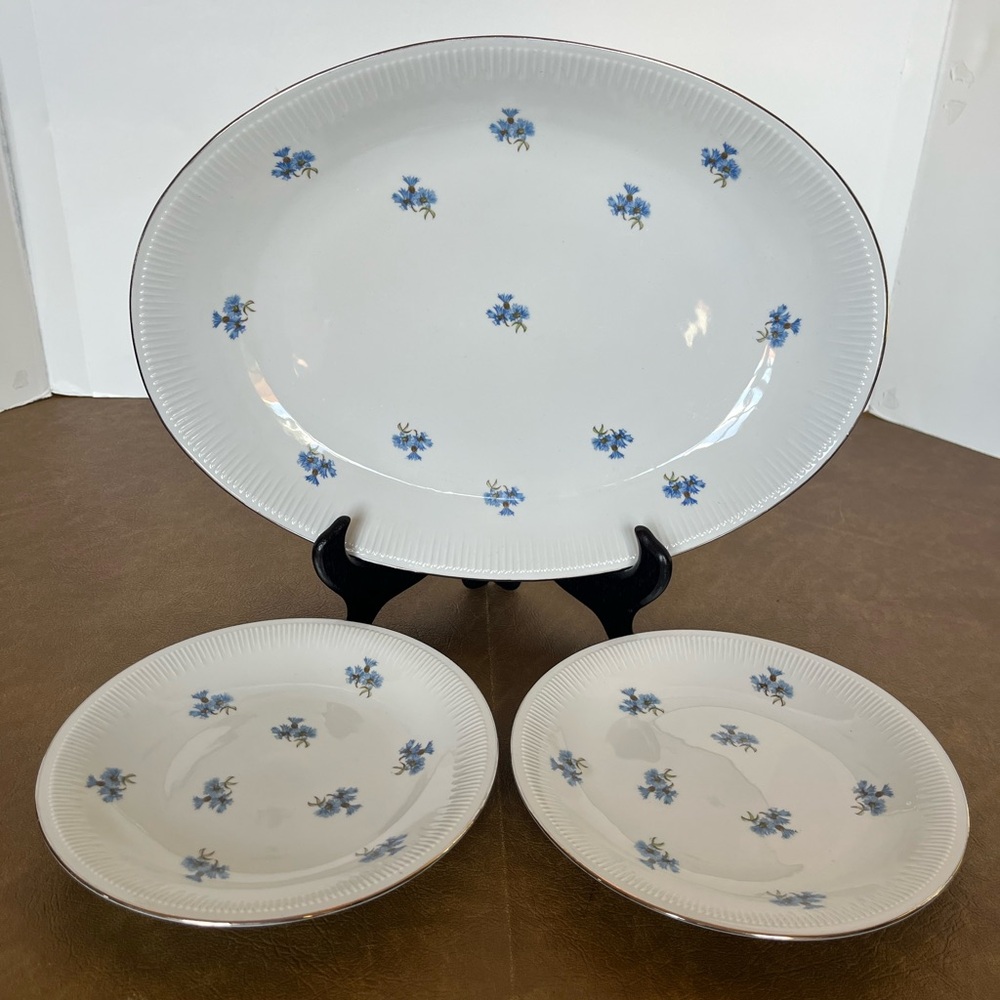 Vintage Oval Serving Platter with 2 Matching Dessert Plates  Made in Poland